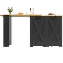 360° Rotating Kitchen Island, Multifunctional Storage Cabinet With Folding Doors And Side Shelves, Extendable Console Table For Kitchen, Dining Room And Living Room - Black - View 6