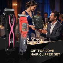 HIENA Juego de 2 piezas de cortadora de pelo profesional, juego de recortadora inalámbrica en forma de X en negro dorado & negro rosa, pantalla digital LED de batería, carga rápida Tipo-C, cuchillas de acero al carbono afiladas, 8 peines limitadores & juego completo de accesorios de capa de barbero, larga duración de batería para salón y hogar, corte de pelo degradado - Multicolor - Ver 8