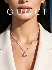 Gucci Double G Pendant Necklace YBB527399001 Vintage Distressed Silver Metal, Inlaid With Mother Of Pearl And Faux Turquoise Colorful Stones; Adjustable Chain Length, Gentle Luxury, Versatile For Daily Commute - Silver - View 5