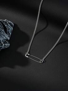 1 pièce Collier pendentif épingle de sûreté punk rock, collier chaîne cubaine argent pour homme, accessoire de style avant-garde e-boy, mode streetwear cool, style Y2K - Argent - Voir 2
