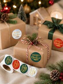 1Roll/500Pcs Merry Christmas Sticker Roll, Christmas Decoration Tag Sticker With Embossed Wax Seal Design, Envelope Sticker Label, Sealing Stickers, Gift Packaging, Merry Christmas Decoration For Home, Xmas Party Supplies - Christmas Red Green White Lettering - View 7