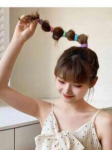 50/10pcs Minimalist Women's High Elasticity Basic Hair Ties Suitable For Daily Use - Multicolor - View 5