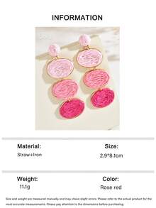 OOQ 1 Pair Bohemian Style Colorful Geometric Oval Tassel Long Earrings, Dopamine Bright Color Fairy Style Niche Design Earrings For Women And Girls, Suitable For Daily Commute, Party, Back To School Season, Gift For Classmates And Teachers - Rose Red - View 7