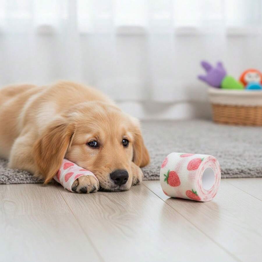 10 Rolls Fruit Pattern Pet Protective Bandage, Breathable Anti-Dirt Bandage, Dog Joint Protection, Paw Pad Protection Wrap, Suitable For Dog Foot Wrapping, Anti-Scratch - Multicolor - View 1