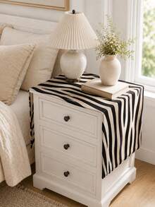 1pc Black White Zebra Print Dust Cover, Modern Polyester Rectangular Furniture Protector With Animal Stripe Pattern And Smooth Drape For Nightstand, Bedside Table, End Table, Cabinet, Dresser, Small Tabletop, Bedroom And Living Room Decor - Zebra - View 2