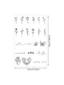 1 Lembar Stiker Tato Sementara Mini Garis Halus Motif Bunga Daisy dan Kupu-kupu, Tato Palsu Botanis Halus Tahan Air dan Tahan Lama, Stiker Seni Tubuh untuk Pergelangan Tangan, Tulang Selangka, Pergelangan Kaki, dan Telapak Tangan - Hitam - View 5
