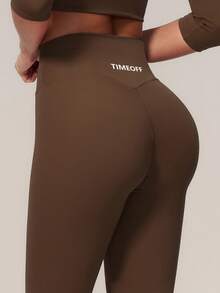 TimeOff 女款純色圓領中袖T恤高腰中長褲運動套裝 - 棕色 - 查看 10