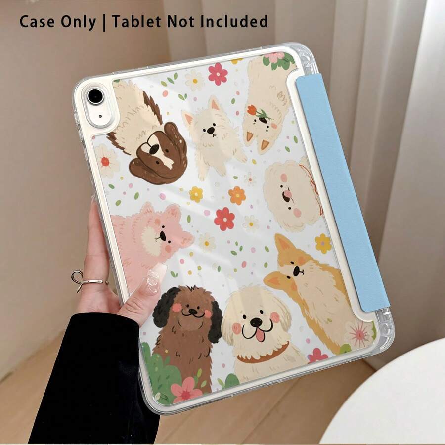 Cute Dogs, Flowers And Other Pattern Painted Effect Tablet Protective Case With Stand, Compatible With Honor 8/9/10/X8/X8A/X9/X8Pro/X9Pro, MatePad SE 11 Inch/MatePad 11 Inch/11.5 Inch, MatePad Pro, Apple 10th/11th Gen 2025 (A16), Galaxy Tab A7/A9 And Other Popular Models - Multicolor - View 1