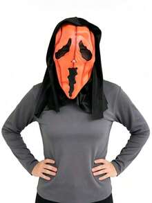 1pc Pumpkin Scary Face Mask With Black Hood, Orange Pumpkin Texture Screaming Latex Mask, Horror Thriller Full Head Mask, Suitable For Halloween Cosplay, Haunted House, Party Costume Props - Multicolor - View 4