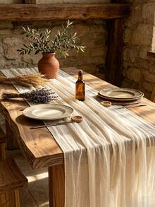 1pc Beige Lace Table Runner And Transparent Decorative Tablecloth, Suitable For Birthday, Wedding Party, Rustic Wedding, Bridal Shower, Anniversary, Wedding Decoration, Holiday Family Gathering And Indoor Or Outdoor Dining Table Centerpiece - Multicolor - View 2