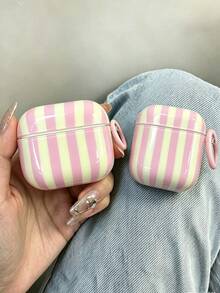 Pink Striped Element Fashion Matte Vertical Stripe 2-In-1 Earphone Case (Pink & Light Yellow) Compatible With ForAirPods 4/ForAirPods 3/ForAirPods Pro/ForAirPods 1/2 - Yellow - View 4