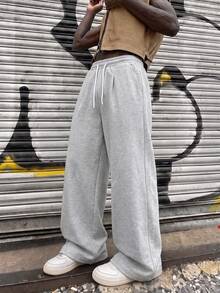 1pc Men's Street American Style Structured Outdoor Commute Loose Wide Leg Casual Long Pants - Light Grey - View 4