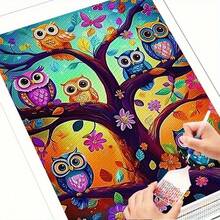 1 Set 5D Diamond Painting Kit Quirky Owl On Branch, 40*50cm_15.75*19.68in Full Drill With Tools, Vibrant Color Canvas, Suitable For Beginners, - View 4