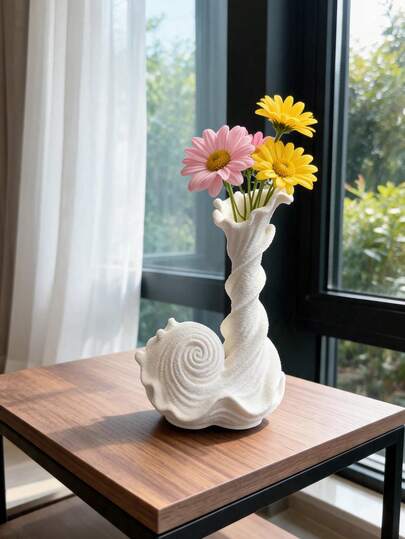 Matte Seashell Spiral Decorative Vase, Abstract Twisted Wave Sculpture Flower Holder, Unique White Ocean Style Decorative Vase, Suitable For Rose, Daisy, Fresh Cut Flowers, Dried Flowers, Minimalist Desktop Centerpiece, Modern Living Room Coffee Table Window Sill Atmosphere Home Decor, Premium Housewarming Gift