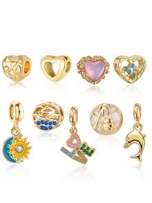 1set Women's Golden Heart, Dolphin, Sun Moon, Leopard Charm Pendant Accessories Set - Multicolor - View 3