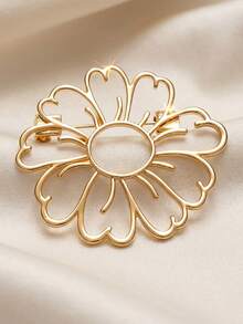 4pcs Elegant Golden Minimalist Hollow Flower Brooches, Line Art Rose Daisy Lily Pins For Backpack, Women Aesthetic Jewelry Accessories, Y2K - Gold - View 10