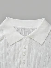 Men's Summer White Cable Knit Polo Shirt, Luxurious Airy Knit Fabric, Light & Breathable, Old Money Style For Gentleman Gatherings & Daily Casual - White - View 6