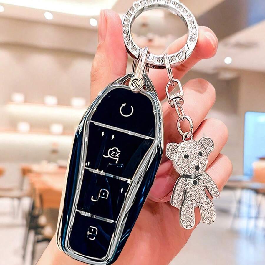 Bling Rhinestone Key Lanyard Buckle, Protective Key Fob Shell Compatible With BYD ATTO3 Song Plus Dolphin Tang DM Qin Yuan Pro E9, Stylish Keyless Car Remote Accessories - Multicolor - View 1
