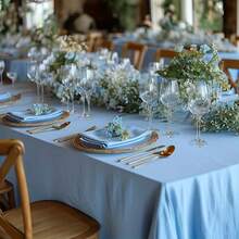 1pc Large Size Light Blue Stretch Tablecloth, Durable Spandex Material For Weddings, Anniversaries, Birthday Parties, Restaurants & Outdoor Dining Decor - Baby Blue - View 3