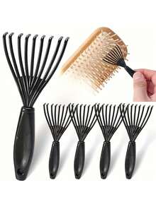 4pcs Mini Hair Comb Cleaner Set - Portable Comb Cleaning Tool, Easily Remove Hair And Dust, Professional Hair Care Accessory, Suitable For Home And Salon - Black - View 1