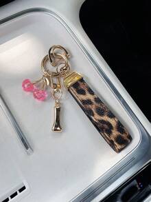 26 Letters To Choose From, Keychain Pendant, Creative Cherry Pendant, Leopard Print Pattern Key Strap, Car Keychain Pendant, Bag Decoration Pendant, Personalized Fashionable Key Matching. Key Accessories, Car Remote Control Decoration Pendant, Holiday Gift. - Letter - View 60