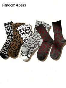 1/5/8 Pairs Women's Leopard Print Fashion Casual Mid-Calf Socks, Breathable And Comfortable, Suitable For Daily Wear And Outings, All-Season Vintage Leopard Print Mid-Calf Socks For Women, Versatile Slouch Socks For Autumn/Winter - Multicolor - View 6