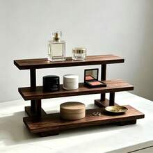 1pc Vintage Wooden Desktop Perfume & Cosmetic Storage Rack, Solid Wood Multi-Layer Display Stand, Vanity Table Organizer For Perfume, Skincare, Lipstick, Jewelry, Entryway Storage, Multi-Functional Organizer,Bedroom Room Decor,Back To School - Coffee Brown - View 5