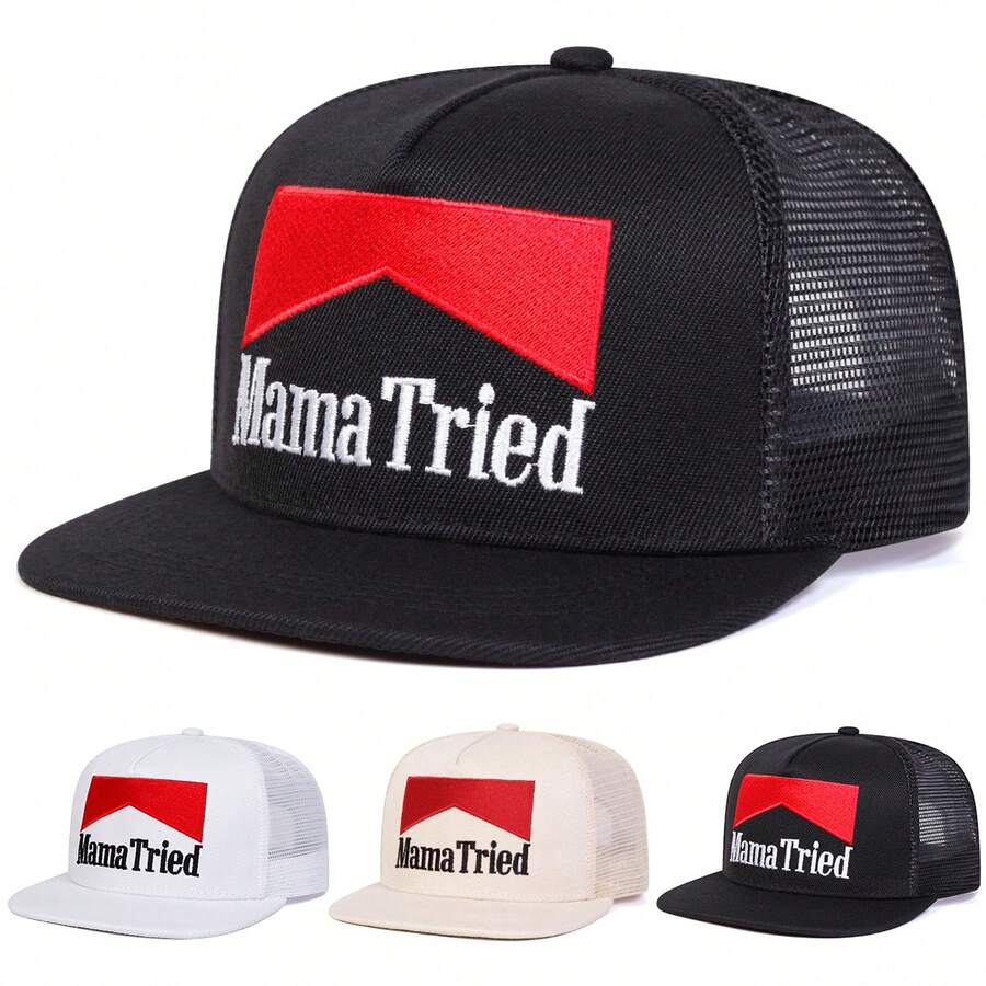 1pc Men's MAMA TRIED Snapback Hat, Personalized Letter Embroidery Baseball Cap, Street Hip-Hop Fashion Casual Hat, Spring/Autumn Travel, Beach Vacation - Multicolor - View 1