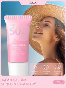 LAIKOU 1瓶莱寇日本樱花亮白防晒乳液，50克 SPF50 PA+++，防水面部及身体防晒霜，有效阻隔紫外线，适合旅行、露营、徒步、户外活动、海滩、夏季护肤，女士及女孩礼品套装 - 粉色 - 查看 2