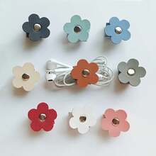 4pcs. Color Random Set Flower Shaped PU Leather Material Data Cable, Ear Line Storage Buckle - Flower, Random Color - View 3