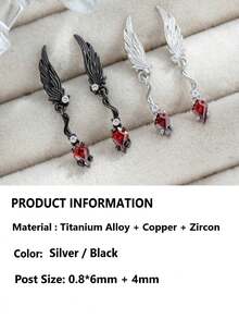 1pc Sweet Cool Unique Dark Style Angel Wings Titanium Alloy Bar Ear Cartilage Piercing Stud - Angel Wing Stud Earrings - View 4
