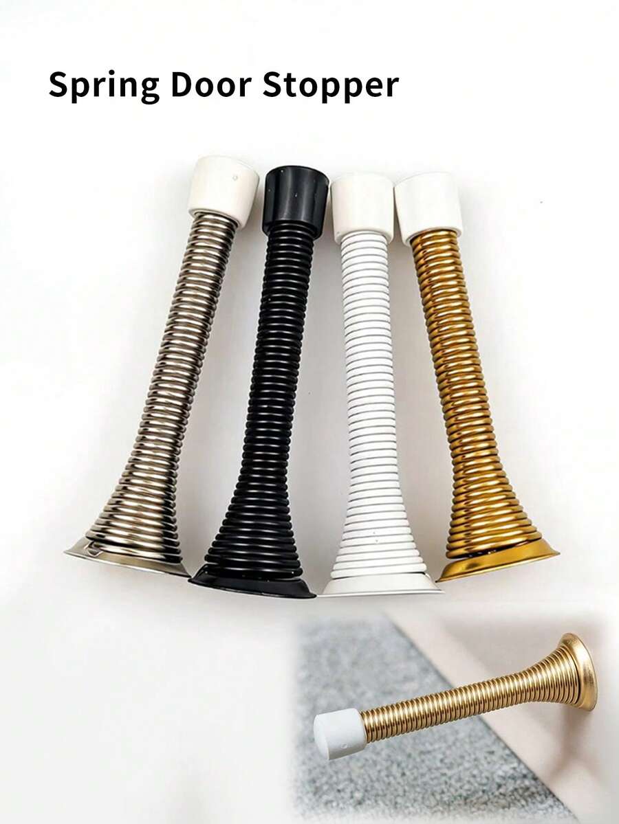 2/4pcs Spring Door Stopper, Heavy Duty Wall Mounted Door Stopper With Rubber Buffer Head Flexible Spring Door Stopper Wall Protector, Suitable For Home, Office Decoration