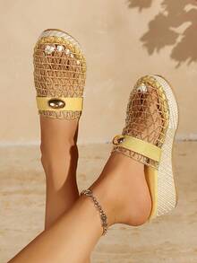Women's Summer Mesh Lightweight Breathable Fashion Daily Vacation Comfortable Versatile Wedge Heel Thick Sole Sandals - Yellow - View 2