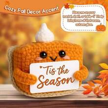 1pc Autumn Decor | Mini Crochet Pumpkin Pie Plush | Small Handmade Autumn Halloween Thanksgiving Ornament, Suitable For Home Office Indoor Dining Table Decoration, Christmas Stocking Filler - Multicolor - View 4