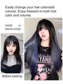 2pcs/Pack Synthetic Colorful Party Clip-In Hair Extensions, Suitable For Girls, 22 Inch, Multi-Color Straight Hair, Synthetic Fiber - Multicolor - View 4