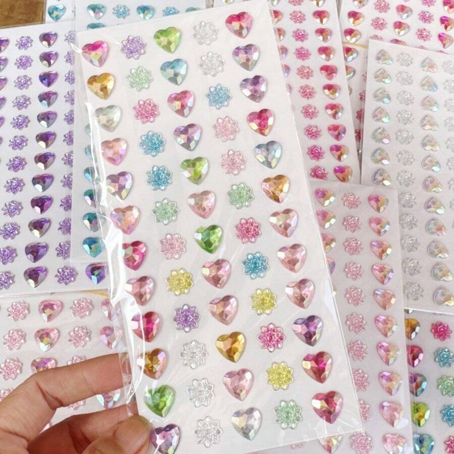 Multi-Color Gem Stickers - Heart-Shaped 3D Shiny Self-Adhesive Decorative Stickers, Suitable For Handmade Crafts, DIY Diamond Stickers, Phone, Laptop, Tablet Decoration, Birthday Gift Handmade Materials, Multi-Color Mixed, 3D Effect, Glossy Surface, Handmade, Scrapbook DIY Creative Stickers