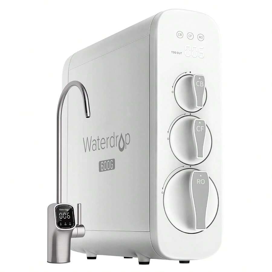 Waterdrop G3P600 Reverse Osmosis Water Filter, 600 GPD, Water Softener, Reduce TDS, Reduce Scale, Enhance The Flavor Of Coffee And Tea, 2:1 Pure To Drain, Smart LED Faucet - White - View 1