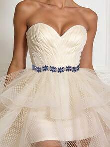 1 Stück eleganter Vintage Dunkelblau Blumen Taillengürtel, glänzender luxuriöser vielseitiger Damengürtel, Marineblau Premium Hochzeitskleid Taillengürtel, geeignet für Hochzeit, Party, Ball, Schönheitswettbewerb, Kurzfilm, Abendbankett Taillenzubehör - Verschiedenfarbig - Übersicht 5