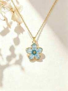 1pc Exquisite Fashionable Five-Petal Flower Pendant Summer Collarbone Necklace, Stainless Steel Necklace, Sweet & Cute Street Style Accessory, Perfect For Daily Wear - Cherry Blossoms - View 8