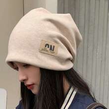 女款大尺寸鬆弛感護耳針織帽，保暖防寒帽，適合春季、秋季與冬季，百搭修飾臉型頭飾 - 小針織堆堆帽 - 查看 2