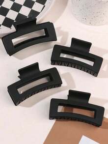 1/2/4Pcs Black Square Frosted Claw Clips, Premium Hair Claw Hair Accessories For Women's Back Of Head - Black - View 3