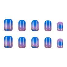24pcs Short Purple-Blue Gradient Minimalist French Glitter Square Nails + 1pc Jelly Glue + 1pc Nail File - 彩色 - 查看 5