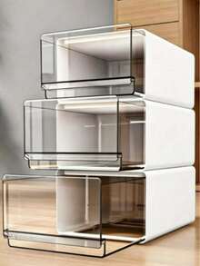 3/1pc Stackable Desktop Drawer Storage Box, Plastic Storage Cabinet With Transparent Pull-Out Drawers, Space-Saving Storage Container For Pens, Documents, Cosmetics, Jewelry, Crafts, Office Supplies, Suitable For Home, Office, Bedroom, Study, Dorm, Back To School, Graduation, Back To School Supplies, Bedroom Essentials, College School Must-Haves, Back To Campus, Desk Accessories, Organization And Storage - White - View 1