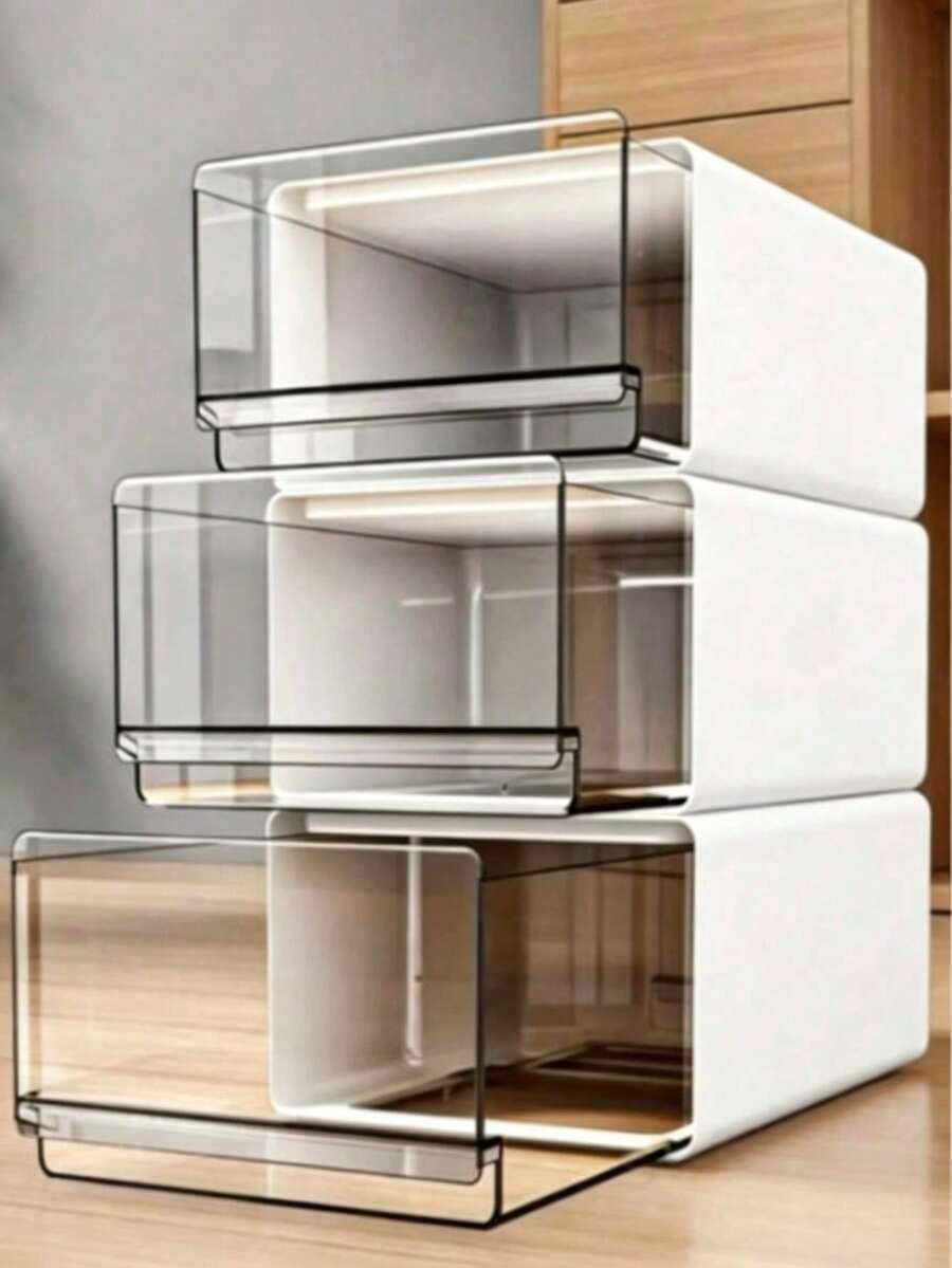 3/1pc Stackable Desktop Drawer Storage Box, Plastic Storage Cabinet With Transparent Pull-Out Drawers, Space-Saving Storage Container For Pens, Documents, Cosmetics, Jewelry, Crafts, Office Supplies, Suitable For Home, Office, Bedroom, Study, Dorm, Back To School, Graduation, Back To School Supplies, Bedroom Essentials, College School Must-Haves, Back To Campus, Desk Accessories, Organization And Storage - White - View 1