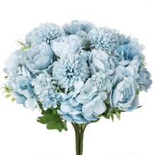 1/4pcs Artificial Peony Hydrangea Bouquet, Suitable For Wedding Decoration DIY Wreath Materials, Bridal Bouquet, Wrist Corsage, Boutonniere, Headpiece, Wedding Car Decoration, Door Arch Decoration, Applicable For Home, Restaurant, Bedroom, Vase Decoration, Birthday - Blue - View 1