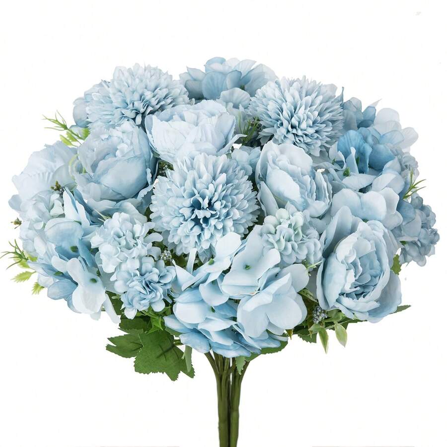 1/4pcs Artificial Peony Hydrangea Bouquet, Suitable For Wedding Decoration DIY Wreath Materials, Bridal Bouquet, Wrist Corsage, Boutonniere, Headpiece, Wedding Car Decoration, Door Arch Decoration, Applicable For Home, Restaurant, Bedroom, Vase Decoration, Birthday - Blue - View 1