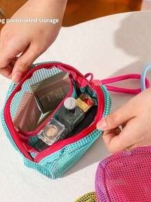 2pcs Multi-Colored Mesh Travel Storage Bags With Random Colors, Transparent Mesh, Large Capacity For Storing Toiletries, Very Suitable For Swimming An - Multicolor - View 6