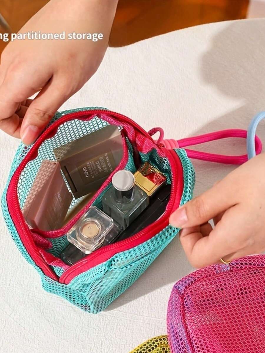 2pcs Multi-Color Mesh Travel Storage Bags, Random Color, Transparent Mesh, Large Capacity, Suitable For Storing Toiletries, Perfect For Swimming And - Multicolor - View 1