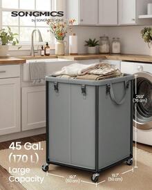 SONGMICS Laundry Basket With Wheels, Rolling Laundry Hamper With Steel Frame, Removable Liner Bag,45 Gallon (170 L), Slate Gray URLS031GN01 - ColorB - View 2