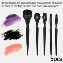 Set Kuas Lukis Gagang Ergonomis 2/3/5 buah - Kuas Plastik Hitam untuk Cat Minyak, Cat Air, Tinta, Arang, Kapur, Pastel, dan Embossing, dengan Pegangan Ergonomis, Gagang Plastik Tahan Lama untuk Kontrol yang Tepat (Beberapa Kuas Mungkin Memiliki Bekas Lem, yang Tidak Dapat Dihindari dalam Proses Pembuatan dan Tidak Mempengaruhi Penggunaan Kuas) - Set - View 13